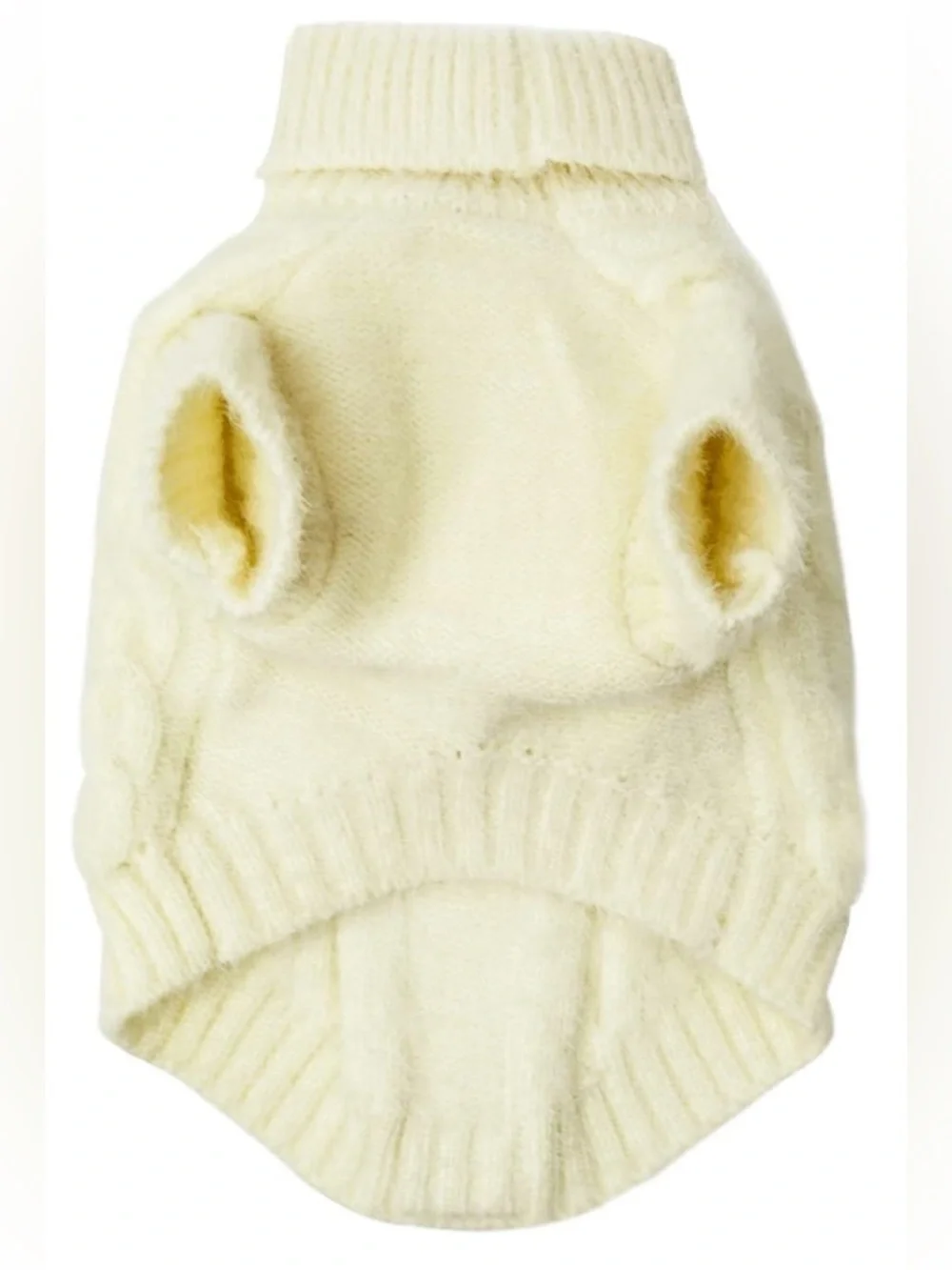 Cream Cable-Knit Cat Sweater with Pearl Button Accents